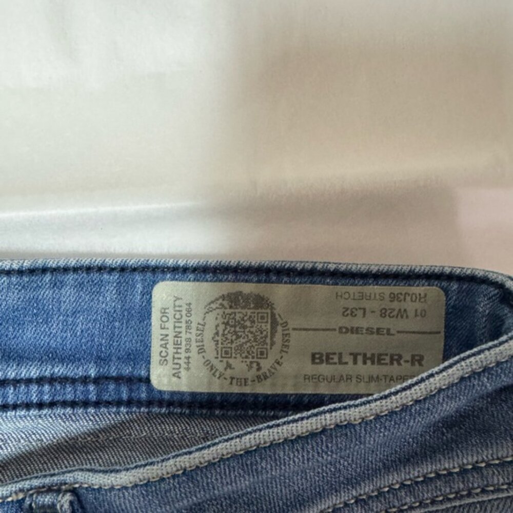 Diesel Jeans Mens Blue Belther-R Button Fly Distressed 28 x 32 - Picture 8 of 10